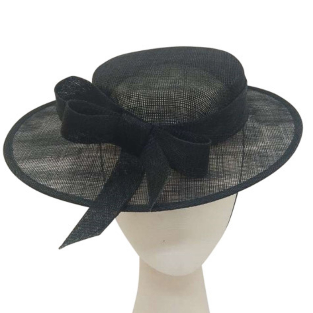 Beloved Millinery Couture Black Flat Top Hat Church Brunch Business Funeral - Picture 5 of 9